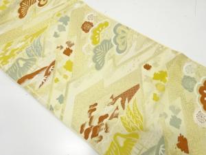 アンティーク　屋敷風景に松竹梅模様織り出し袋帯（材料）